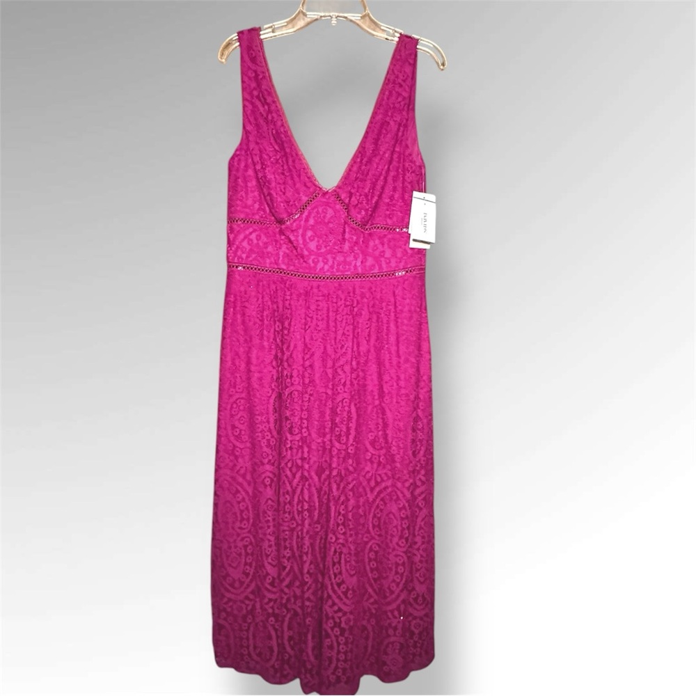 David's Bridal Pink Magenta Sleeveless V-Neck Lace Dress Sz 4 Lace